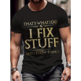 Vibrant Graphic Tee - 3D Digital Pattern Print, Short Sleeves, Comfortable Pullover, Casual Summer Clothing for Men - Unique Fix Stuff Slogan Design, Breathable Fabric, Relaxed Fit