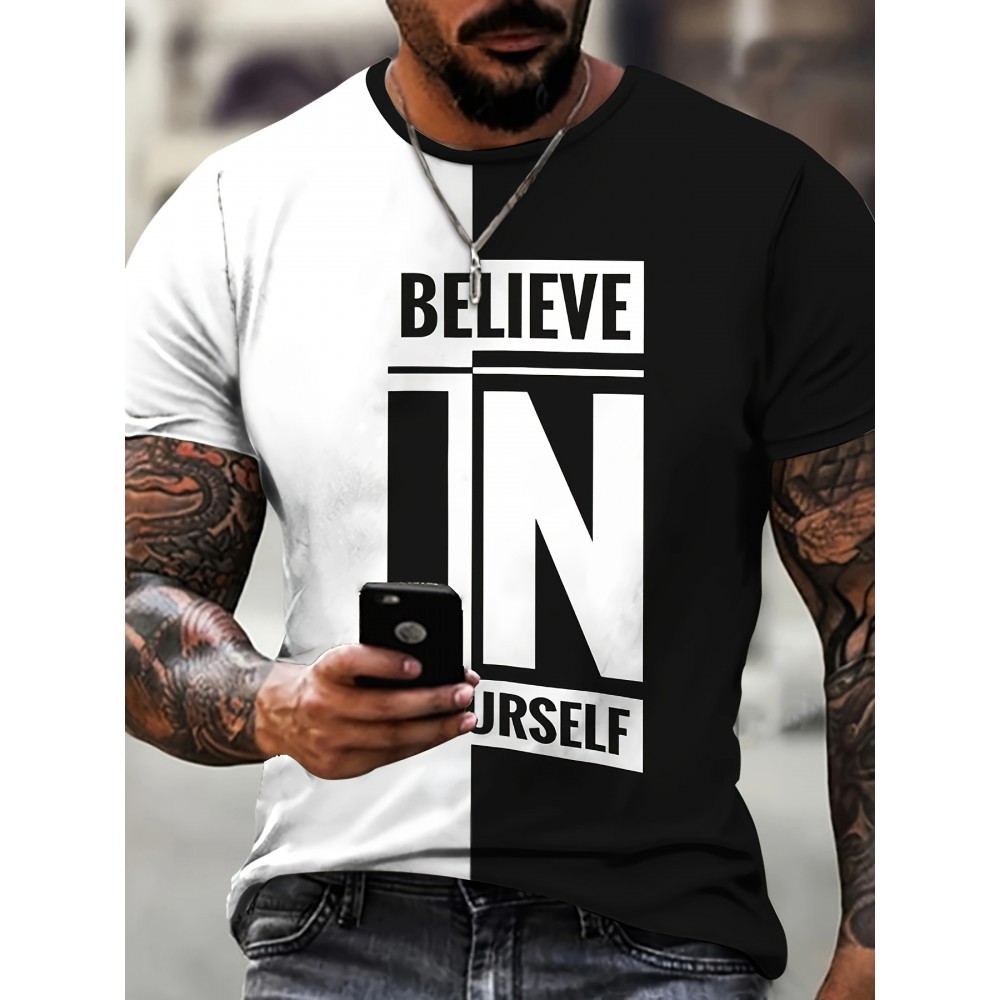 Believe In Yourself Mens Casual Street Fashion Stretch Tee Shirt - Inspirational Print, Lightweight & Breathable Round Neck Summer Wear for Confidence Boosting Style Believe In Yourself Mens Casual Street Fashion Stretch Tee Shirt - Inspirational Print, Lightweight & Breathable Round Neck Summer Wear for Confidence Boosting Style