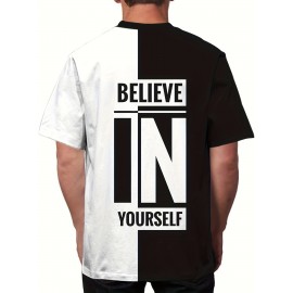 Believe In Yourself Mens Casual Street Fashion Stretch Tee Shirt - Inspirational Print, Lightweight & Breathable Round Neck Summer Wear for Confidence Boosting Style Believe In Yourself Mens Casual Street Fashion Stretch Tee Shirt - Inspirational Print, Lightweight & Breathable Round Neck Summer Wear for Confidence Boosting Style