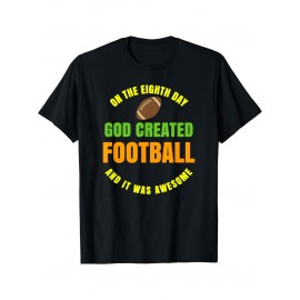 Football Slogan Print Cotton T-Shirt - Casual Crew Neck, Stretch Fit for All Seasons, Machine Washable