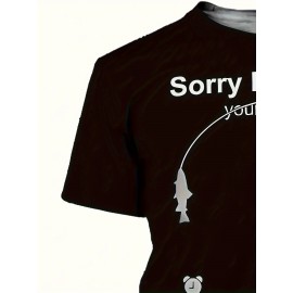 Mens Fun Fishing Pattern Print Crew Neck Short Sleeve T-Shirt - Soft Slight Stretch Polyester Fabric, Regular Fit, Summer Outdoor Wear - Novelty Graphic Tee for Anglers and Outdoor Enthusiasts