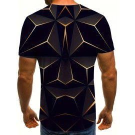 1pc Men'S Summer Fashion 3D Geometric Print T-Shirt, Casual Crew Neck, Polyester Knit Fabric with Slight Stretch, Regular Fit