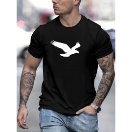 Eagle Print Mens T-Shirt - Fashionable Streetwear - Comfortable Stretch Fit - Classic Round Neck - Perfect for Summer & Fall