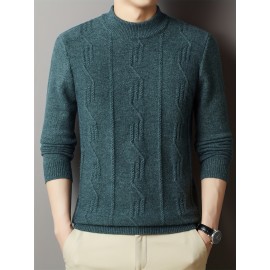 Cozy & Stylish Men's Thick Knit Sweater - Solid Color, Round Neck, Long Sleeve Pullover for Fall/Winter | Soft Polyester Blend