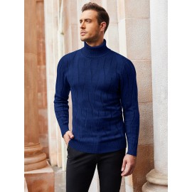 Men's Slim Fit Turtleneck Pullover - Casual Long Sleeve Knit Sweater, Machine Washable