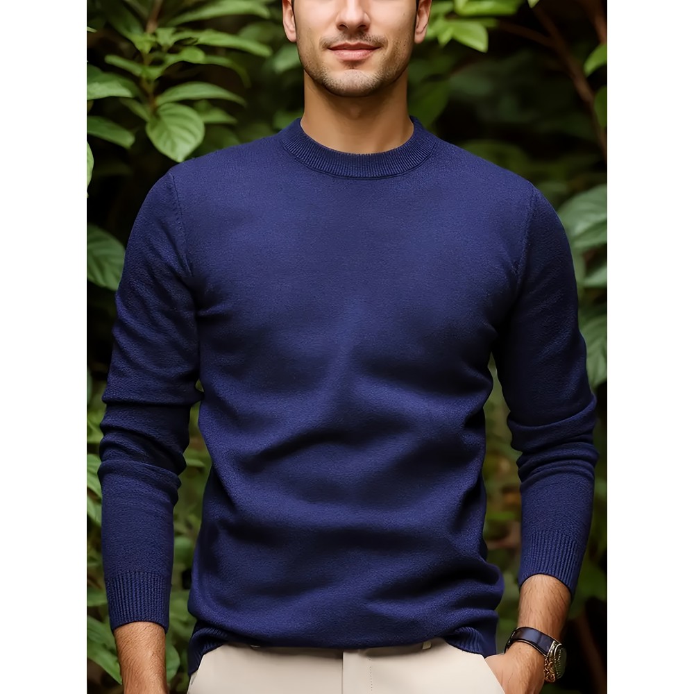 1pc Men'S Casual Crew Neck Viscose Knit Sweater - Solid Color Pullover with Medium Stretch, Regular Fit, Long Sleeve - Knit Fabric Sweatshirt for Autumn and Winter 1pc Men'S Casual Crew Neck Viscose Knit Sweater - Solid Color Pullover with Medium Stretch, Regular Fit, Long Sleeve - Knit Fabric Sweatshirt for Autumn and Winter