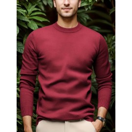 1pc Men'S Casual Crew Neck Viscose Knit Sweater - Solid Color Pullover with Medium Stretch, Regular Fit, Long Sleeve - Knit Fabric Sweatshirt for Autumn and Winter 1pc Men'S Casual Crew Neck Viscose Knit Sweater - Solid Color Pullover with Medium Stretch, Regular Fit, Long Sleeve - Knit Fabric Sweatshirt for Autumn and Winter