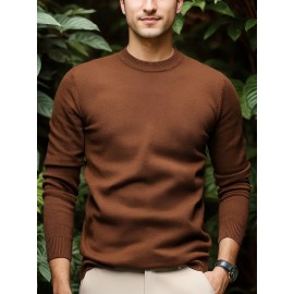 1pc Men'S Casual Crew Neck Viscose Knit Sweater - Solid Color Pullover with Medium Stretch, Regular Fit, Long Sleeve - Knit Fabric Sweatshirt for Autumn and Winter 1pc Men'S Casual Crew Neck Viscose Knit Sweater - Solid Color Pullover with Medium Stretch, Regular Fit, Long Sleeve - Knit Fabric Sweatshirt for Autumn and Winter