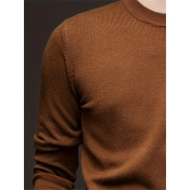1pc Men'S Casual Crew Neck Viscose Knit Sweater - Solid Color Pullover with Medium Stretch, Regular Fit, Long Sleeve - Knit Fabric Sweatshirt for Autumn and Winter 1pc Men'S Casual Crew Neck Viscose Knit Sweater - Solid Color Pullover with Medium Stretch, Regular Fit, Long Sleeve - Knit Fabric Sweatshirt for Autumn and Winter