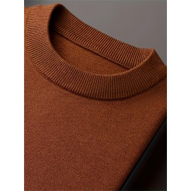 1pc Men'S Casual Crew Neck Viscose Knit Sweater - Solid Color Pullover with Medium Stretch, Regular Fit, Long Sleeve - Knit Fabric Sweatshirt for Autumn and Winter 1pc Men'S Casual Crew Neck Viscose Knit Sweater - Solid Color Pullover with Medium Stretch, Regular Fit, Long Sleeve - Knit Fabric Sweatshirt for Autumn and Winter