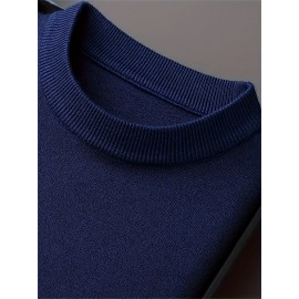 1pc Men'S Casual Crew Neck Viscose Knit Sweater - Solid Color Pullover with Medium Stretch, Regular Fit, Long Sleeve - Knit Fabric Sweatshirt for Autumn and Winter 1pc Men'S Casual Crew Neck Viscose Knit Sweater - Solid Color Pullover with Medium Stretch, Regular Fit, Long Sleeve - Knit Fabric Sweatshirt for Autumn and Winter