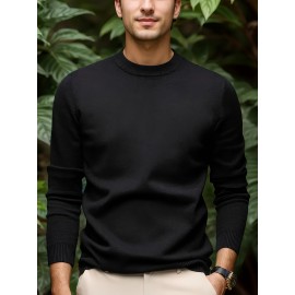 1pc Men'S Casual Crew Neck Viscose Knit Sweater - Solid Color Pullover with Medium Stretch, Regular Fit, Long Sleeve - Knit Fabric Sweatshirt for Autumn and Winter 1pc Men'S Casual Crew Neck Viscose Knit Sweater - Solid Color Pullover with Medium Stretch, Regular Fit, Long Sleeve - Knit Fabric Sweatshirt for Autumn and Winter