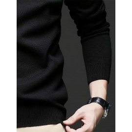 1pc Men'S Casual Crew Neck Viscose Knit Sweater - Solid Color Pullover with Medium Stretch, Regular Fit, Long Sleeve - Knit Fabric Sweatshirt for Autumn and Winter 1pc Men'S Casual Crew Neck Viscose Knit Sweater - Solid Color Pullover with Medium Stretch, Regular Fit, Long Sleeve - Knit Fabric Sweatshirt for Autumn and Winter