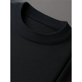 1pc Men'S Casual Crew Neck Viscose Knit Sweater - Solid Color Pullover with Medium Stretch, Regular Fit, Long Sleeve - Knit Fabric Sweatshirt for Autumn and Winter 1pc Men'S Casual Crew Neck Viscose Knit Sweater - Solid Color Pullover with Medium Stretch, Regular Fit, Long Sleeve - Knit Fabric Sweatshirt for Autumn and Winter