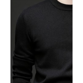 1pc Men'S Casual Crew Neck Viscose Knit Sweater - Solid Color Pullover with Medium Stretch, Regular Fit, Long Sleeve - Knit Fabric Sweatshirt for Autumn and Winter 1pc Men'S Casual Crew Neck Viscose Knit Sweater - Solid Color Pullover with Medium Stretch, Regular Fit, Long Sleeve - Knit Fabric Sweatshirt for Autumn and Winter