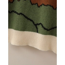 1pc Men'S Casual Round Neck Pullover Sweater, Polyester Knit with Animal Pattern, Loose Fit Long Sleeve for Autumn/Winter