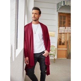Men's Ruffle Shawl Collar Cardigan Long Sleeve Open Front Lightweight Long Length Drape Cape Overcoat with Pockets