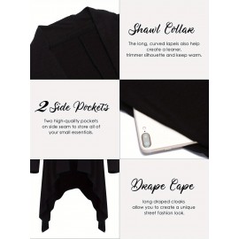 Men's Ruffle Shawl Collar Cardigan Long Sleeve Open Front Lightweight Long Length Drape Cape Overcoat with Pockets