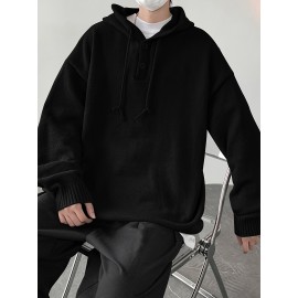 Songxier Men's Casual Hooded Sweater - Cozy Knit Pullover with Kangaroo Pocket, Solid Color, Perfect for Fall/Winter