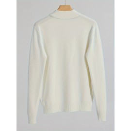 Men'S Fall/Winter Casual Knit Pullover Sweater, Solid Color, Long Sleeve, Slight Stretch, Regular Fit with High Neck Collar