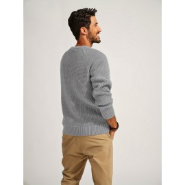 Men Waffle Textured Sweater Long Raglan Sleeve Crew Neck Ribbed Cuff Pullover Men Waffle Textured Sweater Long Raglan Sleeve Crew Neck Ribbed Cuff Pullover