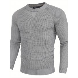 Men Waffle Textured Sweater Long Raglan Sleeve Crew Neck Ribbed Cuff Pullover Men Waffle Textured Sweater Long Raglan Sleeve Crew Neck Ribbed Cuff Pullover