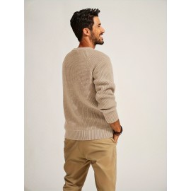 Men Waffle Textured Sweater Long Raglan Sleeve Crew Neck Ribbed Cuff Pullover Men Waffle Textured Sweater Long Raglan Sleeve Crew Neck Ribbed Cuff Pullover
