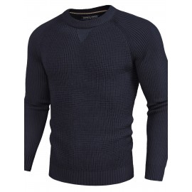 Men Waffle Textured Sweater Long Raglan Sleeve Crew Neck Ribbed Cuff Pullover Men Waffle Textured Sweater Long Raglan Sleeve Crew Neck Ribbed Cuff Pullover