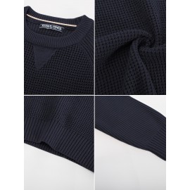 Men Waffle Textured Sweater Long Raglan Sleeve Crew Neck Ribbed Cuff Pullover Men Waffle Textured Sweater Long Raglan Sleeve Crew Neck Ribbed Cuff Pullover
