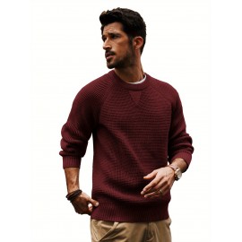 Men Waffle Textured Sweater Long Raglan Sleeve Crew Neck Ribbed Cuff Pullover Men Waffle Textured Sweater Long Raglan Sleeve Crew Neck Ribbed Cuff Pullover