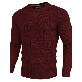 Men Waffle Textured Sweater Long Raglan Sleeve Crew Neck Ribbed Cuff Pullover Men Waffle Textured Sweater Long Raglan Sleeve Crew Neck Ribbed Cuff Pullover