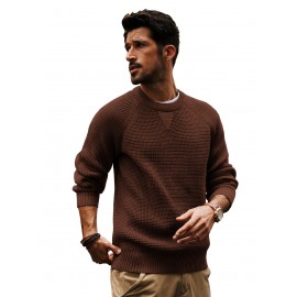 Men Waffle Textured Sweater Long Raglan Sleeve Crew Neck Ribbed Cuff Pullover Men Waffle Textured Sweater Long Raglan Sleeve Crew Neck Ribbed Cuff Pullover