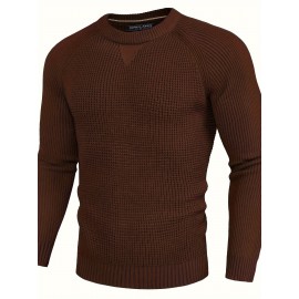 Men Waffle Textured Sweater Long Raglan Sleeve Crew Neck Ribbed Cuff Pullover Men Waffle Textured Sweater Long Raglan Sleeve Crew Neck Ribbed Cuff Pullover