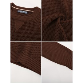Men Waffle Textured Sweater Long Raglan Sleeve Crew Neck Ribbed Cuff Pullover Men Waffle Textured Sweater Long Raglan Sleeve Crew Neck Ribbed Cuff Pullover