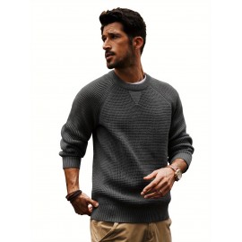 Men Waffle Textured Sweater Long Raglan Sleeve Crew Neck Ribbed Cuff Pullover Men Waffle Textured Sweater Long Raglan Sleeve Crew Neck Ribbed Cuff Pullover