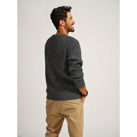 Men Waffle Textured Sweater Long Raglan Sleeve Crew Neck Ribbed Cuff Pullover Men Waffle Textured Sweater Long Raglan Sleeve Crew Neck Ribbed Cuff Pullover