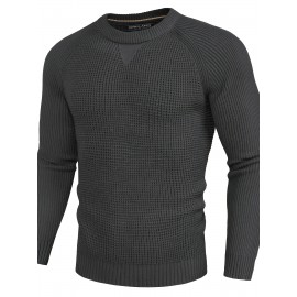 Men Waffle Textured Sweater Long Raglan Sleeve Crew Neck Ribbed Cuff Pullover Men Waffle Textured Sweater Long Raglan Sleeve Crew Neck Ribbed Cuff Pullover