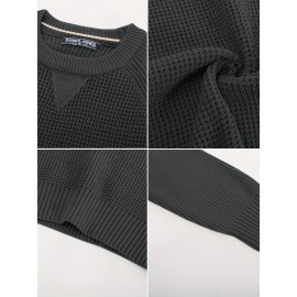 Men Waffle Textured Sweater Long Raglan Sleeve Crew Neck Ribbed Cuff Pullover Men Waffle Textured Sweater Long Raglan Sleeve Crew Neck Ribbed Cuff Pullover