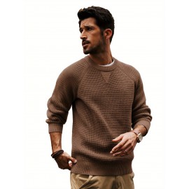 Men Waffle Textured Sweater Long Raglan Sleeve Crew Neck Ribbed Cuff Pullover Men Waffle Textured Sweater Long Raglan Sleeve Crew Neck Ribbed Cuff Pullover