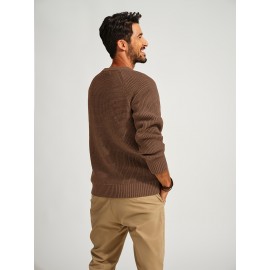 Men Waffle Textured Sweater Long Raglan Sleeve Crew Neck Ribbed Cuff Pullover Men Waffle Textured Sweater Long Raglan Sleeve Crew Neck Ribbed Cuff Pullover