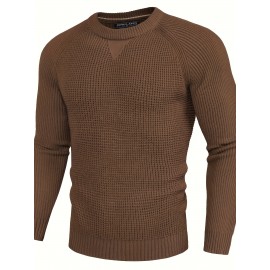 Men Waffle Textured Sweater Long Raglan Sleeve Crew Neck Ribbed Cuff Pullover Men Waffle Textured Sweater Long Raglan Sleeve Crew Neck Ribbed Cuff Pullover