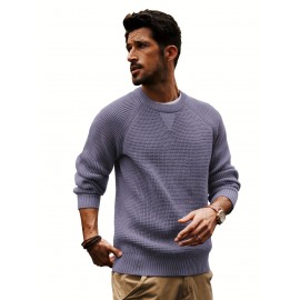 Men Waffle Textured Sweater Long Raglan Sleeve Crew Neck Ribbed Cuff Pullover Men Waffle Textured Sweater Long Raglan Sleeve Crew Neck Ribbed Cuff Pullover