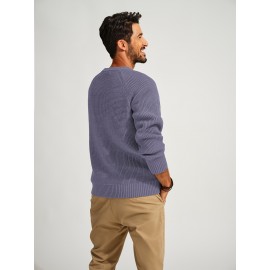 Men Waffle Textured Sweater Long Raglan Sleeve Crew Neck Ribbed Cuff Pullover Men Waffle Textured Sweater Long Raglan Sleeve Crew Neck Ribbed Cuff Pullover