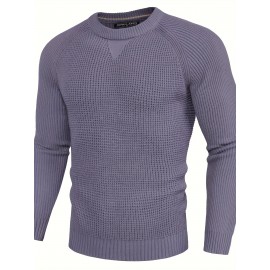 Men Waffle Textured Sweater Long Raglan Sleeve Crew Neck Ribbed Cuff Pullover Men Waffle Textured Sweater Long Raglan Sleeve Crew Neck Ribbed Cuff Pullover