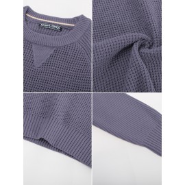 Men Waffle Textured Sweater Long Raglan Sleeve Crew Neck Ribbed Cuff Pullover Men Waffle Textured Sweater Long Raglan Sleeve Crew Neck Ribbed Cuff Pullover