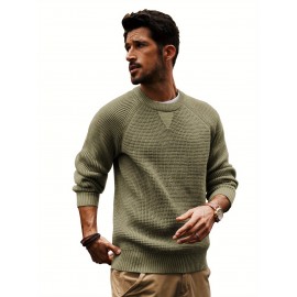 Men Waffle Textured Sweater Long Raglan Sleeve Crew Neck Ribbed Cuff Pullover Men Waffle Textured Sweater Long Raglan Sleeve Crew Neck Ribbed Cuff Pullover