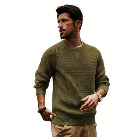 Men Waffle Textured Sweater Long Raglan Sleeve Crew Neck Ribbed Cuff Pullover Men Waffle Textured Sweater Long Raglan Sleeve Crew Neck Ribbed Cuff Pullover