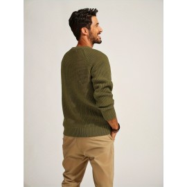 Men Waffle Textured Sweater Long Raglan Sleeve Crew Neck Ribbed Cuff Pullover Men Waffle Textured Sweater Long Raglan Sleeve Crew Neck Ribbed Cuff Pullover