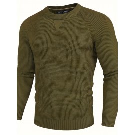 Men Waffle Textured Sweater Long Raglan Sleeve Crew Neck Ribbed Cuff Pullover Men Waffle Textured Sweater Long Raglan Sleeve Crew Neck Ribbed Cuff Pullover
