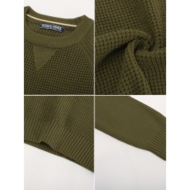 Men Waffle Textured Sweater Long Raglan Sleeve Crew Neck Ribbed Cuff Pullover Men Waffle Textured Sweater Long Raglan Sleeve Crew Neck Ribbed Cuff Pullover